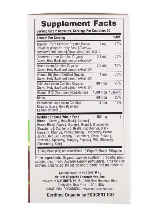 Natures Plus Whole Food Grown Vitamin B12 Supplement - 60 Capsules - Image 3