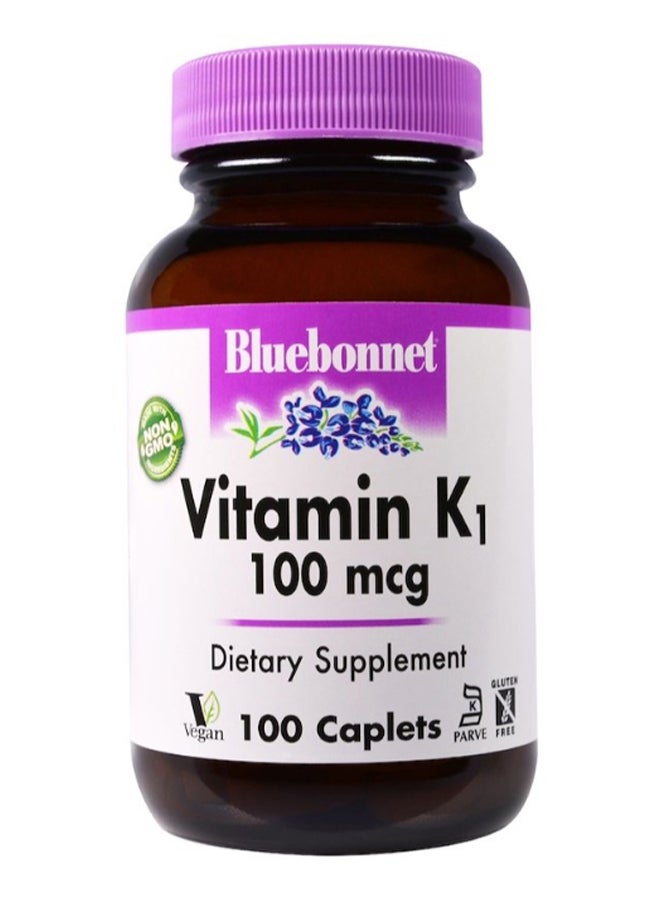 Bluebonnet Nutrition Vitamin K1 100 mcg Dietary Supplement - 100 Caplets - Image 1