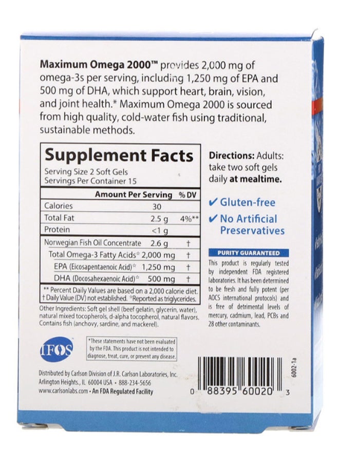 Carlson Labs Lemon Flavour Maximum Omega 2000 - 30 Softgels  - Image 2