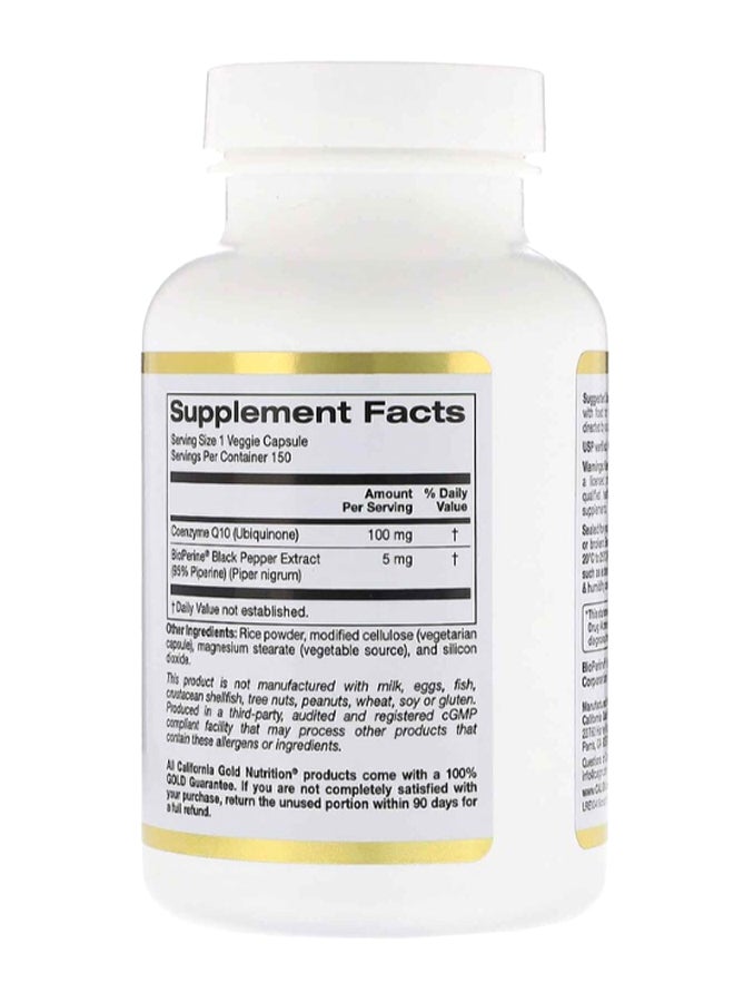 California Gold Nutrition - CoQ10 With Bioperine Enhanced Absorption - 150 Veggie Capsules - Image 1
