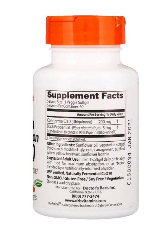 Doctor's BEST High Absorption CoQq10 With BioPerine - 60 Softgels  - Image 2