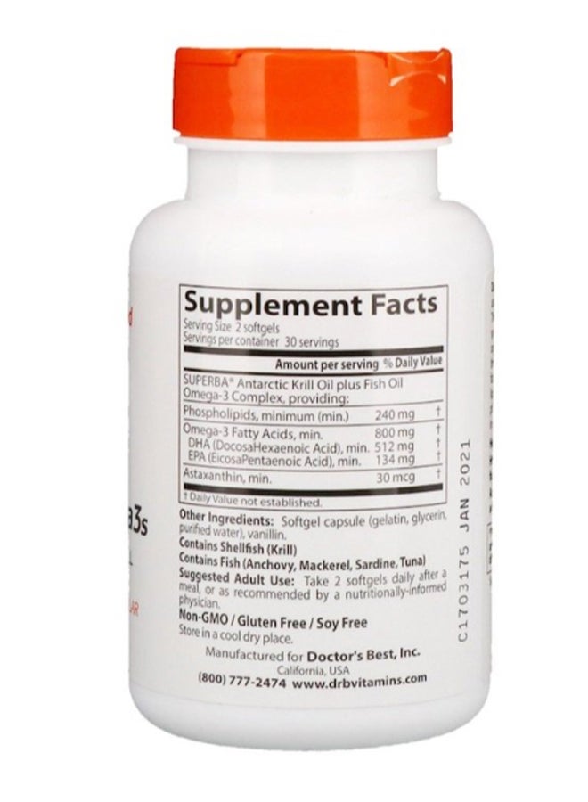 Doctor's BEST Enhanced Krill Plus Omega 3s With Superba Krill-60 Softgels  - Image 2