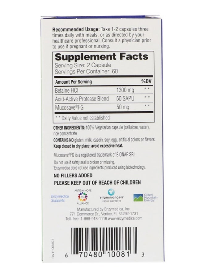 ENZYMEDICA Betaine HCI - 120 Capsules  - Image 2