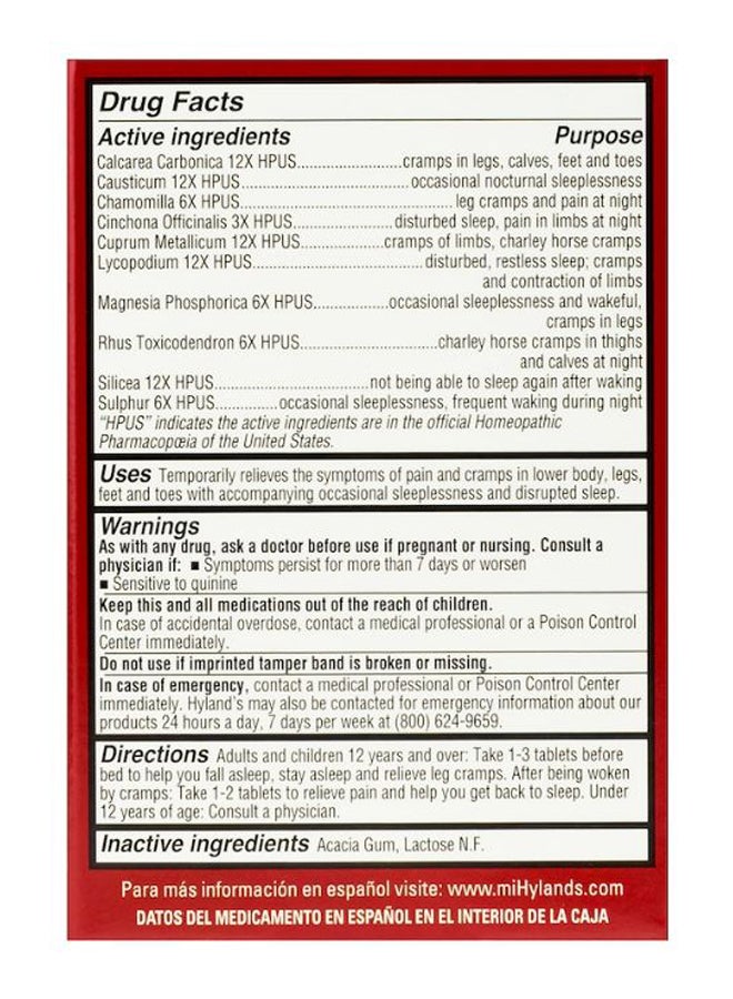 Hyland's Leg Cramps PM - 50 Quick Dissolving Tablets - Image 2