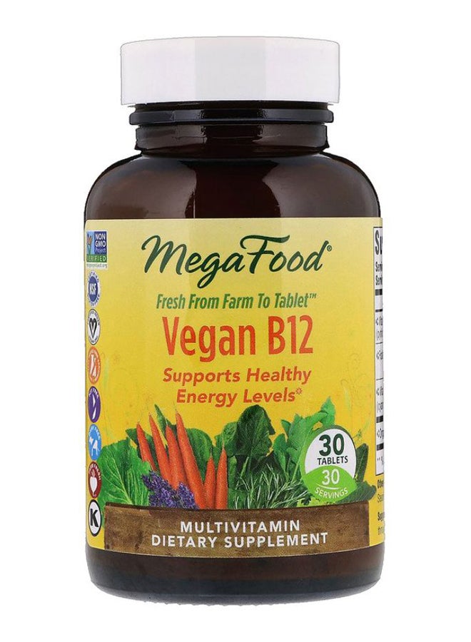 ميغافود مكمل غذائي نباتي B12 لدعم الطاقة - 30 قرصاً