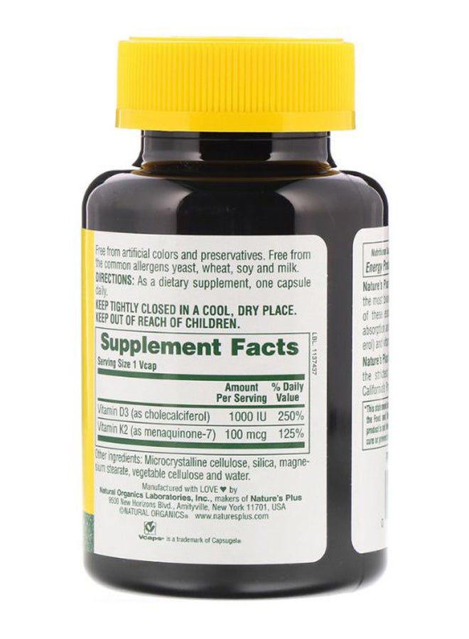Natures Plus Vit D3 And K2 - 90 Vegetarian Capsules - Image 2