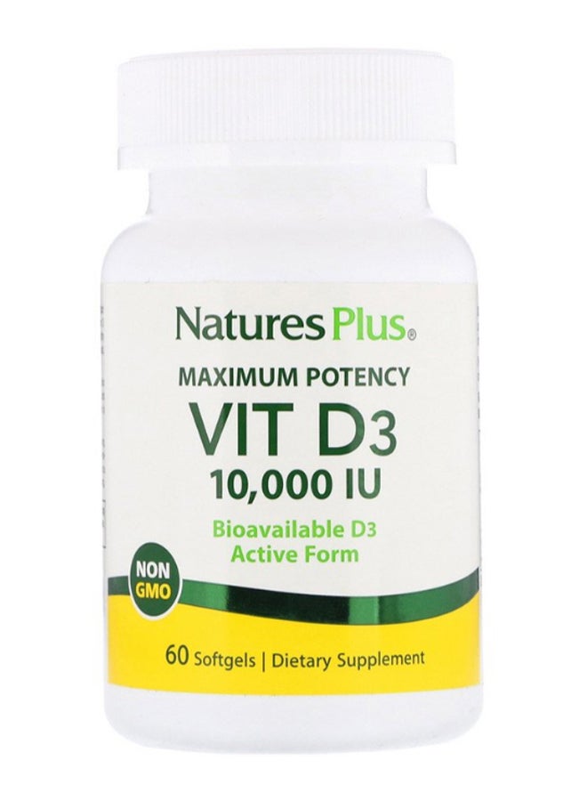 Natures Plus - Maximum Potency VIT D3 10000 IU - 60 Softgels - Image 1