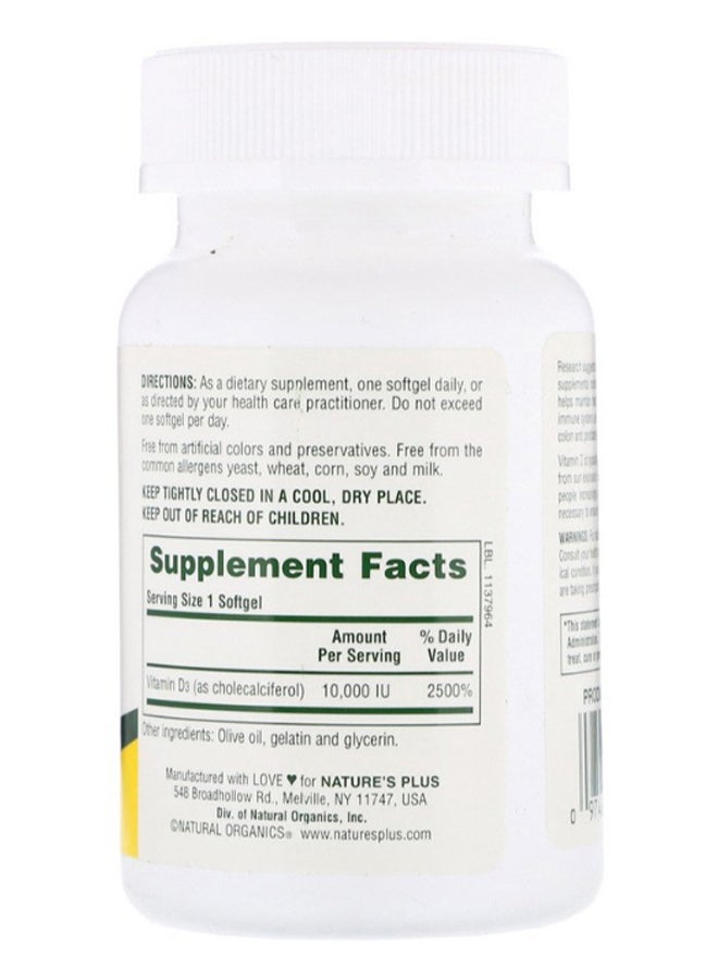 Natures Plus - Maximum Potency VIT D3 10000 IU - 60 Softgels - Image 1