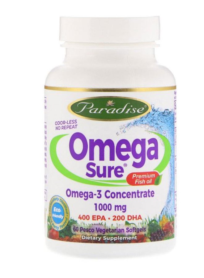 بارادايس هيربس مُكمل غذائي "أوميجا شور" الغني بالأوميجا 3 المُركز - 60 كبسولة هلامية نباتية - Image 1
