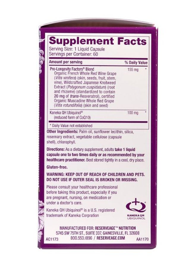 ReserveAge Nutrition - Active Ubiquinol CoQ10 With Resveratrol - 60 Liquid Capsules - Image 1