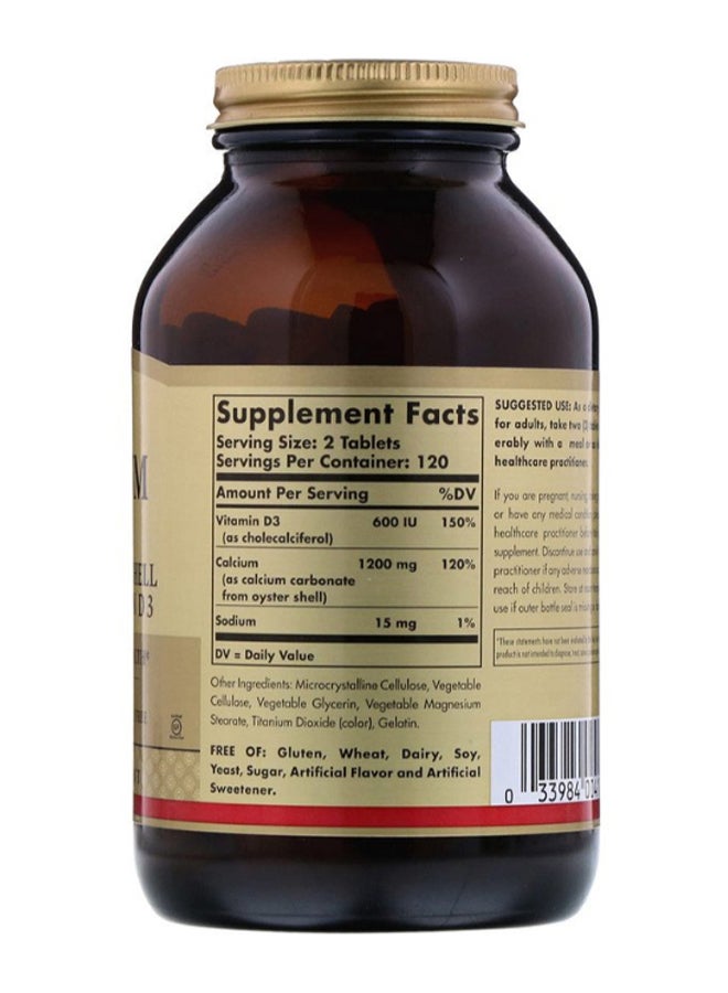 Solgar - Calcium 600 From Oyster Shell With Vitamin D3 - 240 Tablets - Image 1