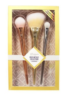 REAL TECHNIQUES 3-Piece Bold Metals Collection Essential Brush Set Gold/Silver  - Image 2