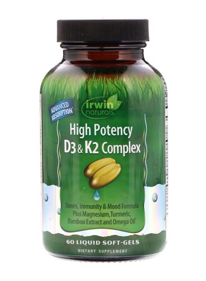 Irwin Naturals High Potency D3 And K2 Complex - 60 Liquid Softgels  - Image 1