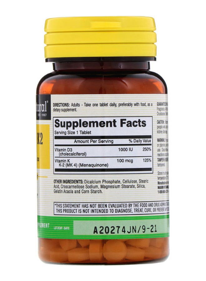 Mason Natural Vitamin K2 Plus D3 Dietary Supplements 100mcg - 100 Tablets - Image 2