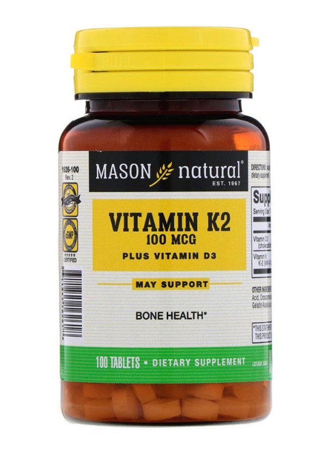 Mason Natural Vitamin K2 Plus D3 Dietary Supplements 100mcg - 100 Tablets - Image 1