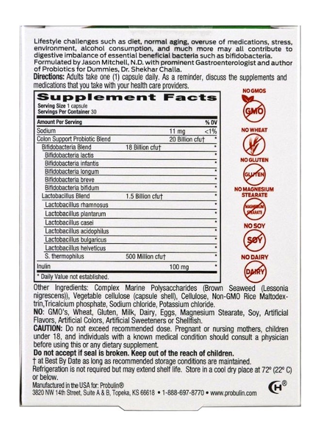 Probulin Colon Support Probiotic - 30 Capsules  - Image 2