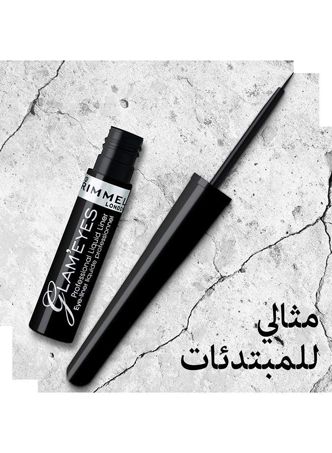 RIMMEL LONDON - Glameyes Professional Liquid Eyeliner, 3.5 ml, 01 Black Glamour - Image 1