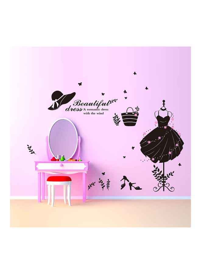 Qiangtie Evening Dress Pattern Wall Sticker Black/White/Pink 102x74cm  - Image 2