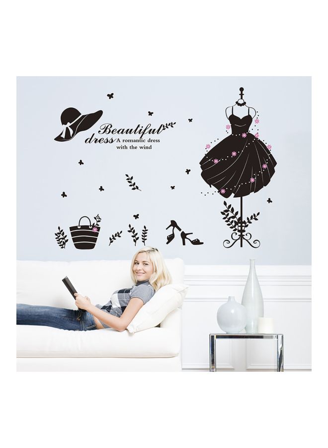 Qiangtie Evening Dress Pattern Wall Sticker Black/White/Pink 102x74cm  - Image 3