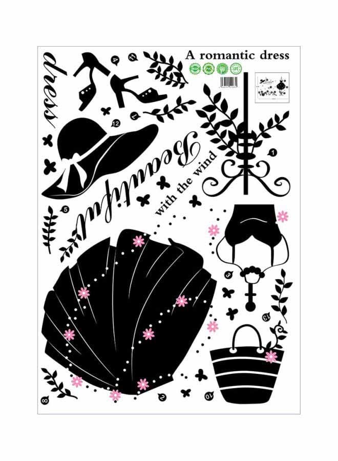 Qiangtie Evening Dress Pattern Wall Sticker Black/White/Pink 102x74cm  - Image 1