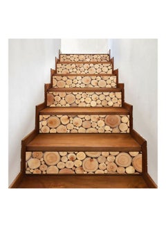 6-Piece Qiangtie Retro Style Stair Sticker Set Brown/Beige 18x100cm