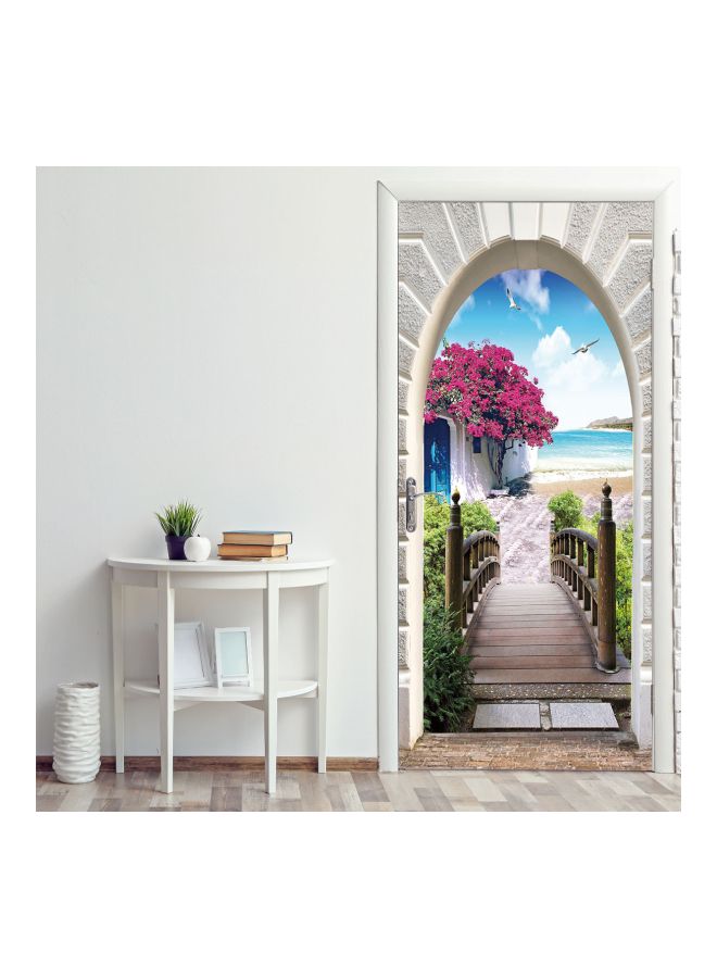 2-Piece Qiangtie 3D Villa Pattern Wall Sticker Set White/Pink/Blue 38.5x200centimeter - Image 1
