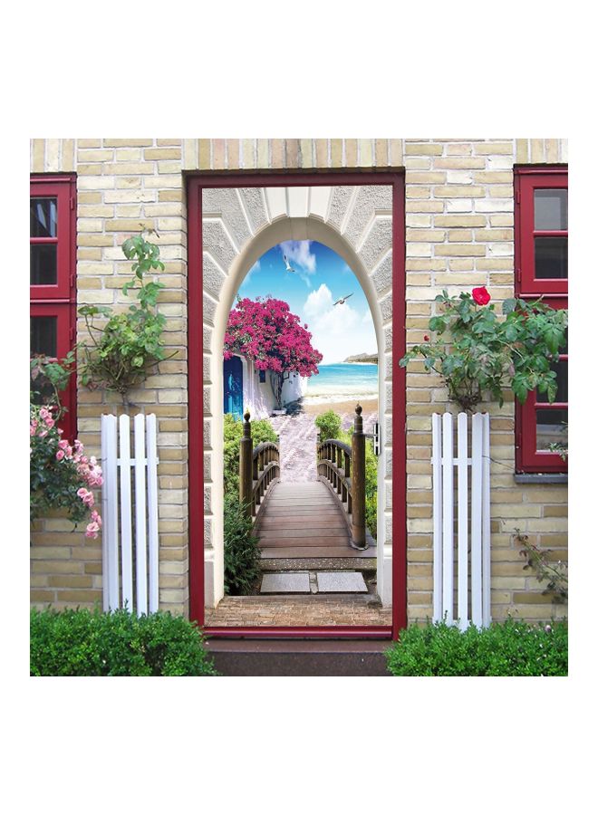 2-Piece Qiangtie 3D Villa Pattern Wall Sticker Set White/Pink/Blue 38.5x200centimeter - Image 2