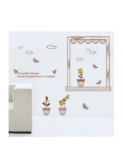 Qiangtie Butterfly And Sky Flower Pattern Wall Sticker Brown/Yellow 56x47cm