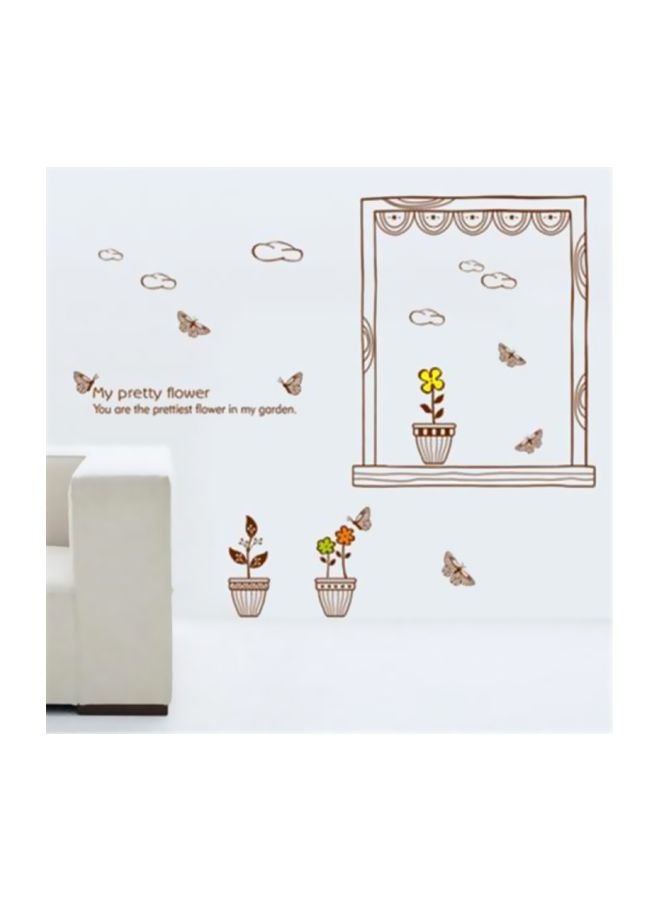 Generic - Qiangtie Butterfly And Sky Flower Pattern Wall Sticker Brown/Yellow 56x47cm - Image 1