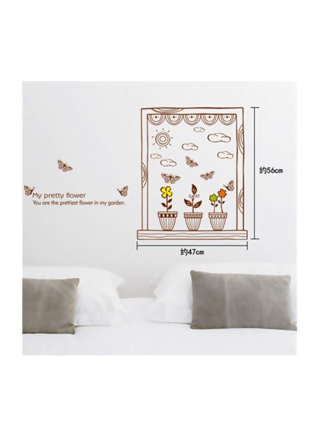 Generic - Qiangtie Butterfly And Sky Flower Pattern Wall Sticker Brown/Yellow 56x47cm - Image 1