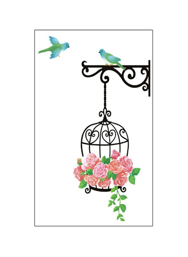 Qiangtie Flower Birdcage Pattern Wall Sticker Pink/Black 85x58cm - Image 1
