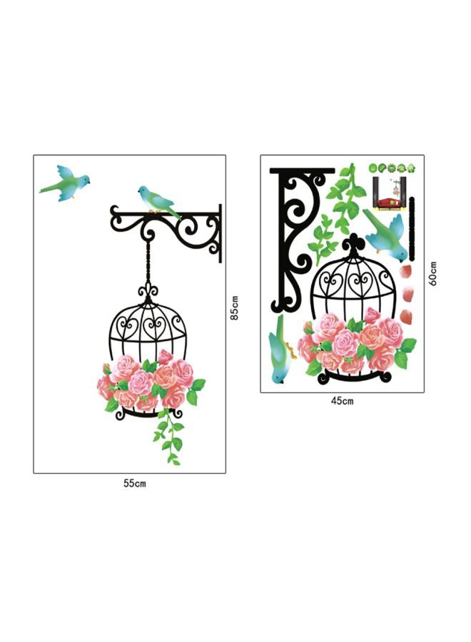 Qiangtie Flower Birdcage Pattern Wall Sticker Pink/Black 85x58cm - Image 2