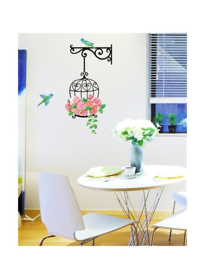 Qiangtie Flower Birdcage Pattern Wall Sticker Pink/Black 85x58cm - Image 3