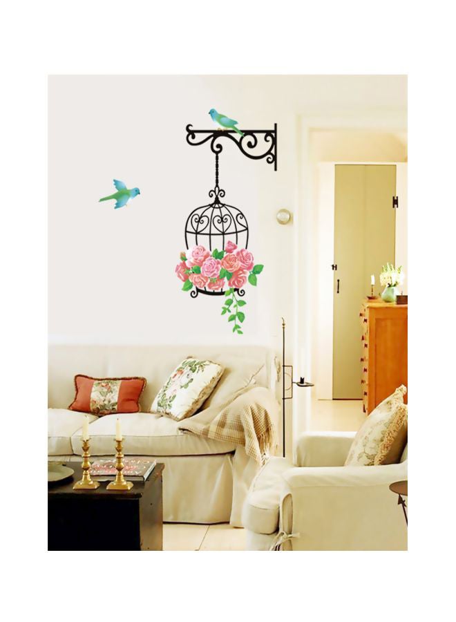 Qiangtie Flower Birdcage Pattern Wall Sticker Pink/Black 85x58cm - Image 4