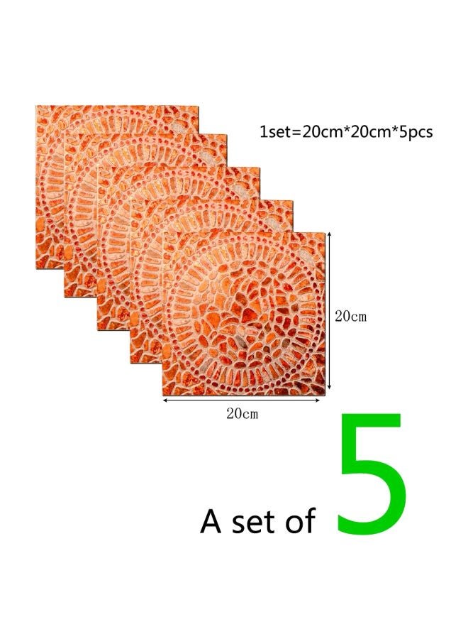 Pack Of 5 Qiangtie 3D Tile Patterned Wall Sticker Orange/Red 20x20cm  - Image 4