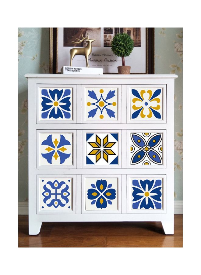 10-Piece Qiangtie Patterned Wall Tile Stickers Blue/Yellow 20x20cm - Image 1