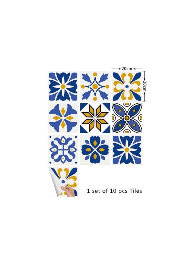10-Piece Qiangtie Patterned Wall Tile Stickers Blue/Yellow 20x20cm - Image 2