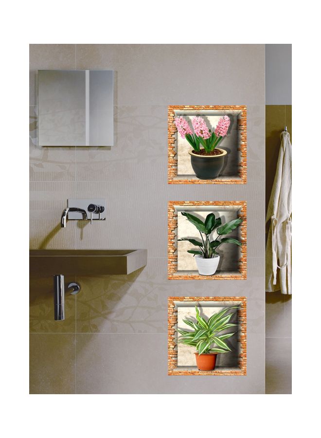 3-Piece Qiangtie 3D Plants Pattern Wall Sticker White/Green/Pink 30x30centimeter - Image 1