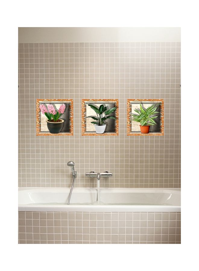3-Piece Qiangtie 3D Plants Pattern Wall Sticker White/Green/Pink 30x30centimeter - Image 2