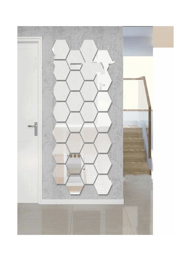 12-Piece Qiangtie 3D Hexagonal Mirror Wall Sticker Set Clear 40x40x23mm