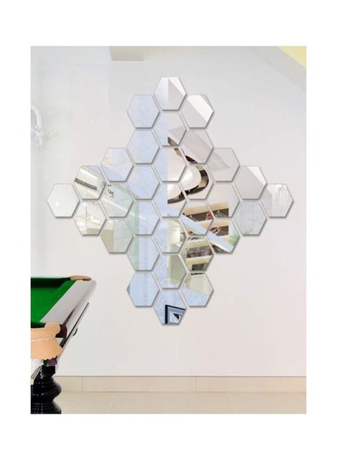 12-Piece Qiangtie 3D Hexagonal Mirror Wall Sticker Set Clear 40x40x23mm
