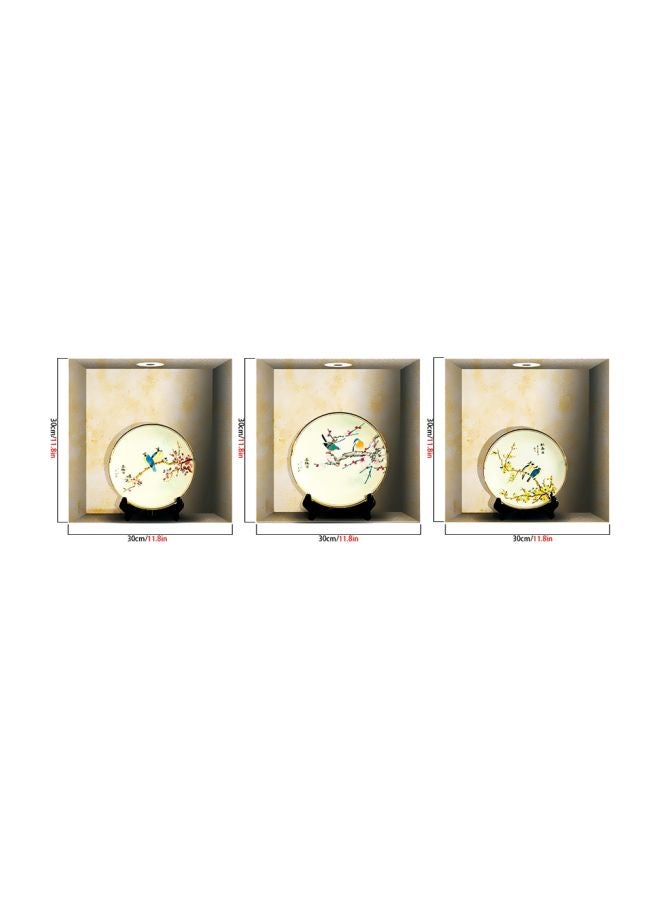 3-Piece Qiangtie 3D Pattern Decorative Wall Sticker Set Beige/Yellow/Pink 30x30cm  - Image 2