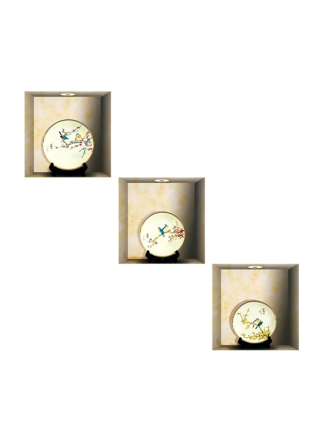 3-Piece Qiangtie 3D Pattern Decorative Wall Sticker Set Beige/Yellow/Pink 30x30cm  - Image 1
