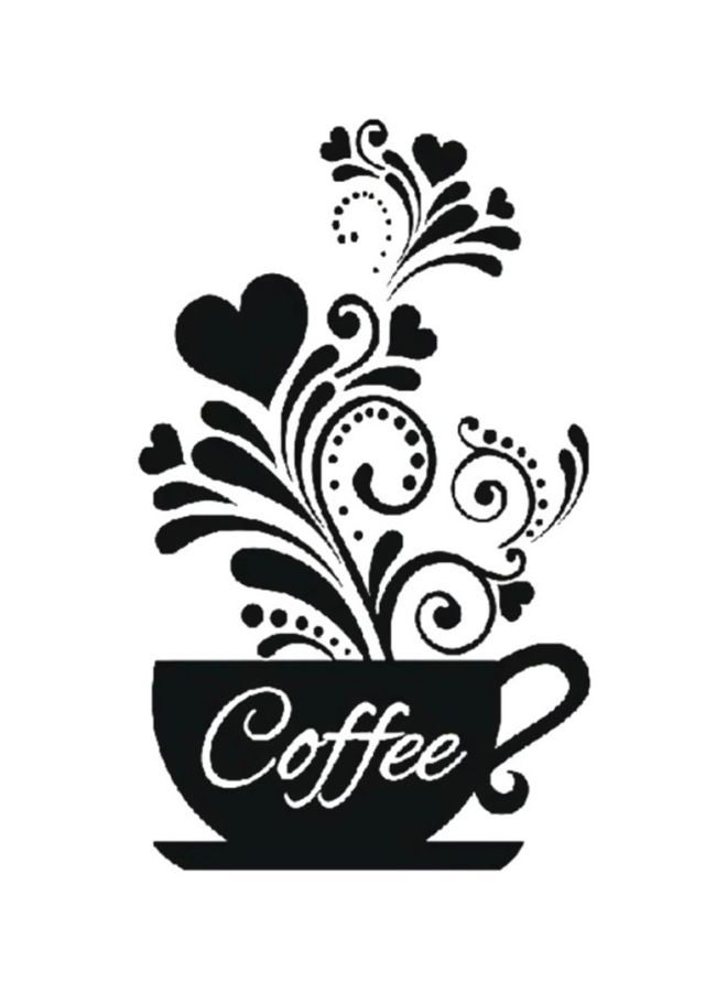 Qiangtie Coffee Cup Pattern Wall Sticker Black 30x50centimeter