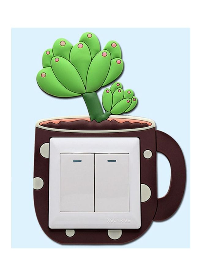 Qiangtie Cartoon Cactus Designed Wall Switch Sticker Brown/Green/White 8.6x8.6cm