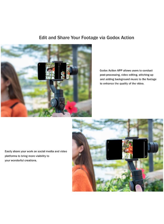 Godox - 3-Axis Handheld Steady Gimbal PTZ Camera Mount Black - Image 1