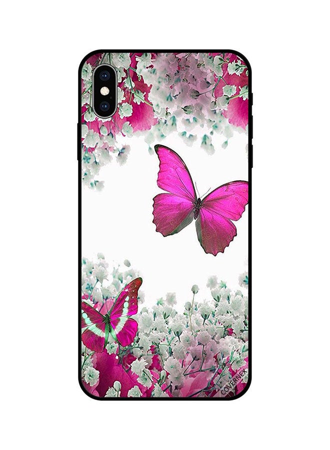 Covernex Apple iPhone XS MAX Protective Case Cover Printed Featuring Dark Pink Butterfly & White Flowers DESIGN_0350 - Image 1