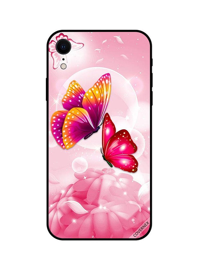 كوفرنيكس غطاء حماية واقٍ لهاتف أبل آيفون XR طبعة فراشات متعددة الألوان فوق زهور وردية - Image 1