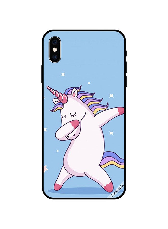 كوفرنيكس غطاء حماية واقٍ لهاتف أبل آيفون XS يونيكورن يرقص داب وخلفية زرقاء