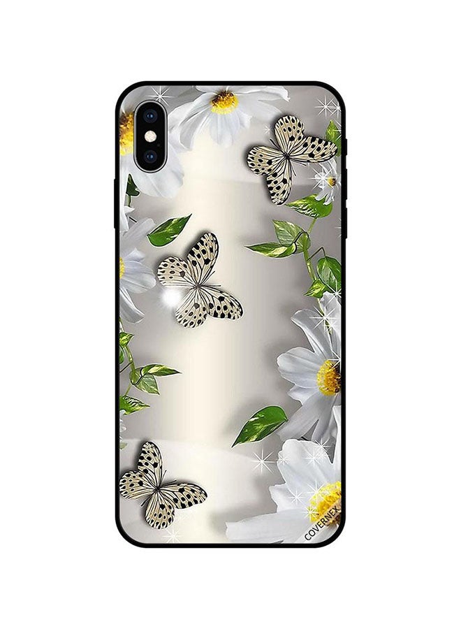 Covernex Apple iPhone XS Protective Case Cover Printed Featuring Black Dots Butterflies & White Flowers DESIGN_0222 - Image 1